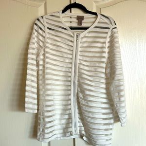 Easy Wear by Chico’s sheer striped white zipper cardigan / jacket size 1 Medium